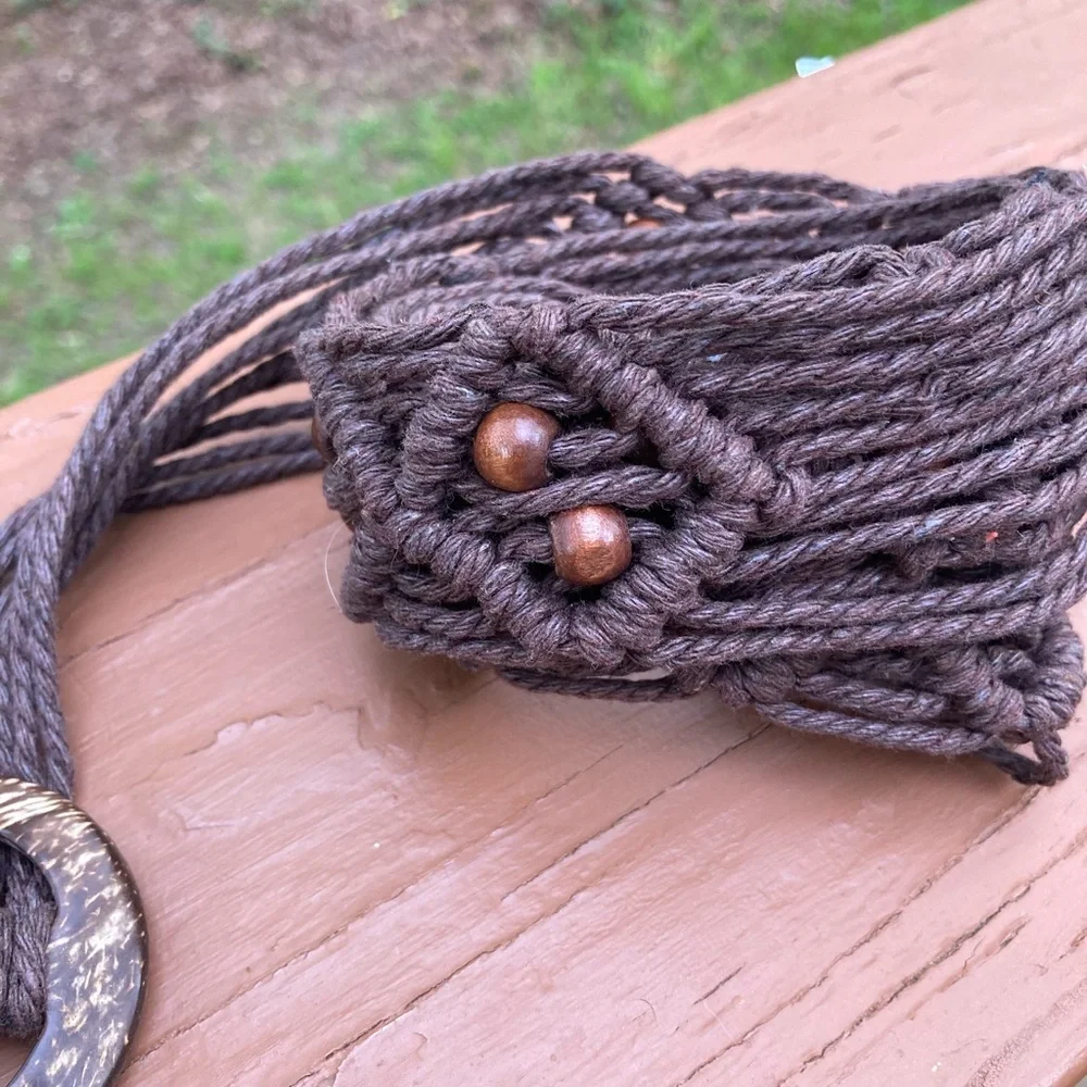 Brown beaded macrame belt